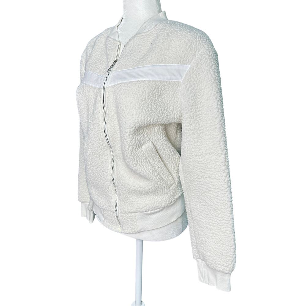 ZYIA  ACTIVE Womens M White Sherpa Collarless Full Zip Flying V Bomber Jacket - Picture 5 of 11